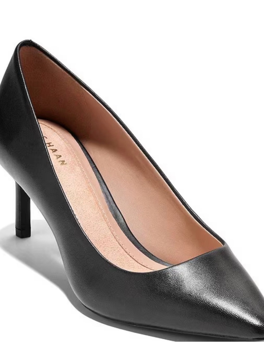 Cole Haan Black Leather Pointed Toe Mid Heel Pump
